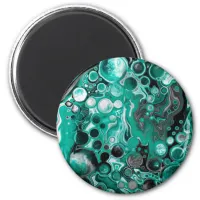 Teal and Black Bubbles Digital Fluid Art Cells   Magnet