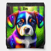 Cute bernese mountain dog puppy in the meadow  drawstring bag