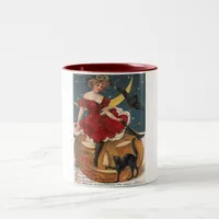 Halloween Vintage Lady in Red on Jack o' Lantern Two-Tone Coffee Mug