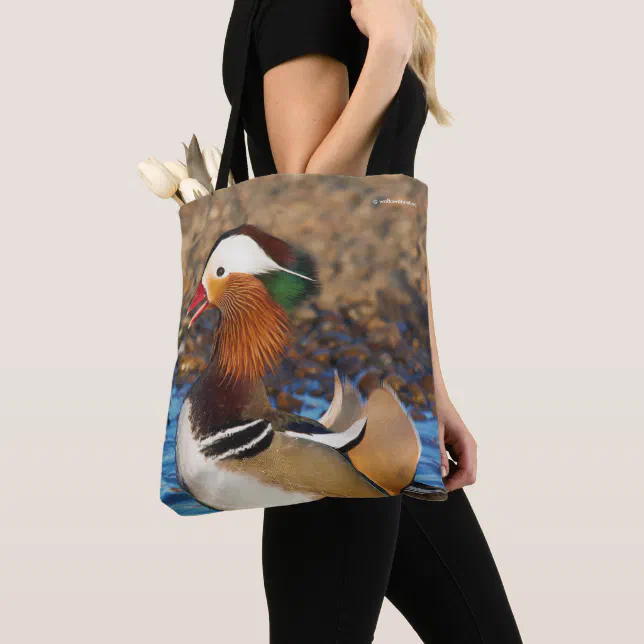 Beautiful Chatty Mandarin Duck at the Pond Tote Bag