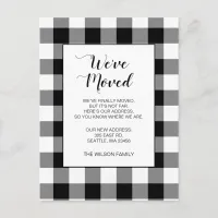 Black Plaid We've Moved Holiday Announcement Postcard