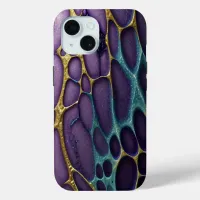 Purple, blue, aqua, and gold iPhone 15 case