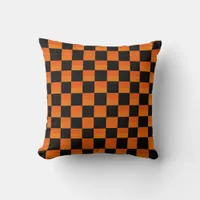 Retro Orange and Black Halloween Check  Throw Pillow