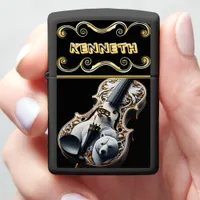 Intricate Grizzly Bear on Acoustic Violin Zippo Lighter