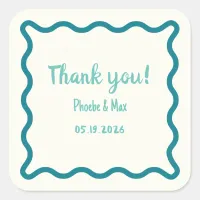 Handwritten Cool Wavy Border Thank You Wedding  Square Sticker