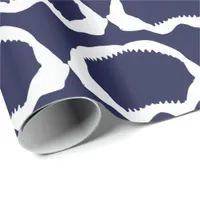 Navy Blue and White Shark Mouth Skeleton Wrapping Paper