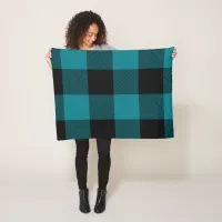 Large Dark Turquoise and Black Buffalo Plaid Fleece Blanket