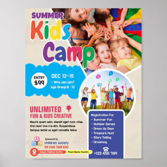 Custom Kids Summer Camp Flyer Poster