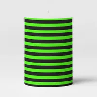 Halloween Slime Green and Black Stripe Pillar Candle