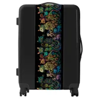 Stylized Cat Tribe Colors on Black Frieze Luggage