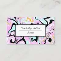 Pink, Black, Gold Swirls Abstract Fluid Art   Business Card