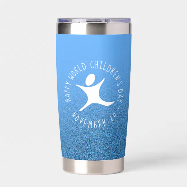 Happy World Children's Day Blue Glitter Insulated Tumbler