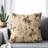 Wild West Rodeo Cowboys Horses Western Throw Pillow