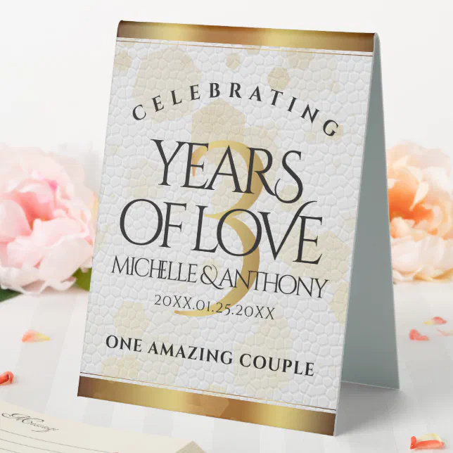 Elegant 3rd Leather Wedding Anniversary Table Tent Sign