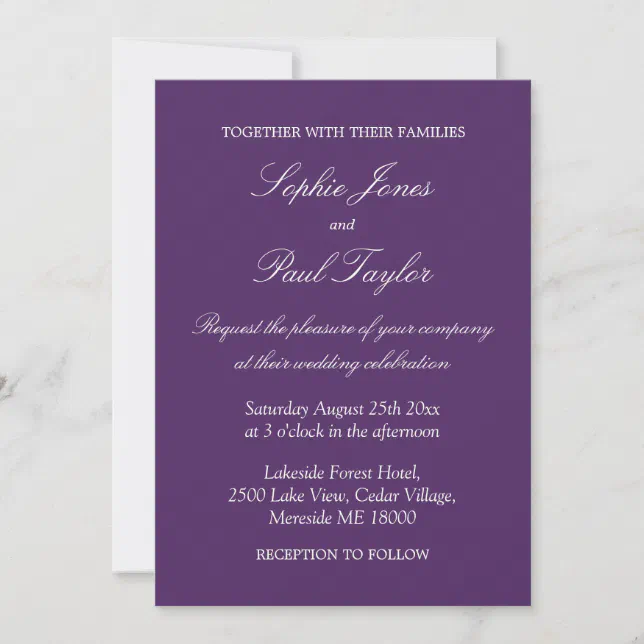 Elegant Dark Purple Wedding Invitation