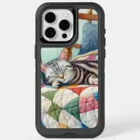 Sweet Gray Cat Sleeping on a Quilt iPhone 15 Pro Max Case