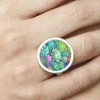 Aloe Vera and Succulents Collage  Ring