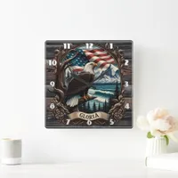 Bald Eagle Against Scenic View Square Wall Clock