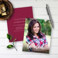 Budget Burgundy Script Graduation Announcement