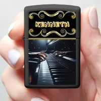 Sleek Black Lighter with Detailed Piano Art