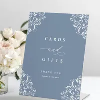 Elegant Dusty Blue Wedding Cards & Gifts Pedestal Sign