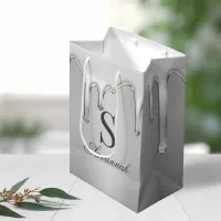 Silver Chrome Drips Liquid Metal Monogram Medium Gift Bag