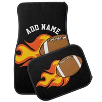 Football in flames black customizable add name car mat