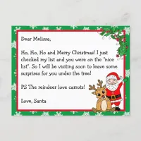 Letter from Santa, Nice List, for Kids   Postcard