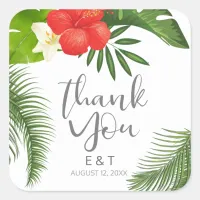 Tropical Floral Wedding Thank You ID475 Square Sticker