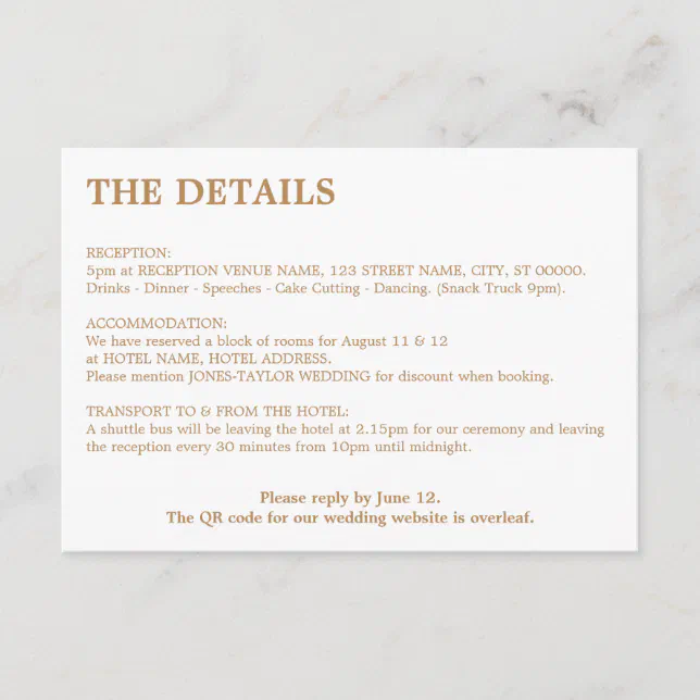 White Golden Beige QR Code Wedding Details Card