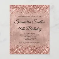 Glittery Rose Gold 50th Birthday Monogram Invite Flyer