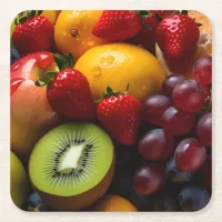Fresh Fruit Photo Square Paper Coaster