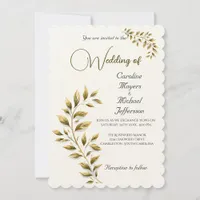 Elegant Timeless Foliage Golden  Minimalism Invitation