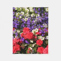 Purple, Red, and White Annual Flowers Fleece Blanket