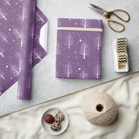 Modern Christmas Tree Snowflake Purple Wrapping Paper