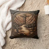 Jesus Standing Above a Serene Landscape Throw Pillow