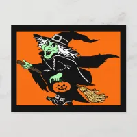 Witch Flying Halloween Cartoon Postcard