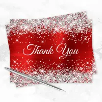 Silver Glitter Red Foil 40th Birthday Thank You Card