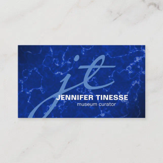 Royal Blue Marble with White Veins Business Card