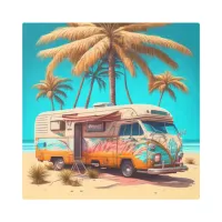 Retro RV and Palm Trees Metal Print