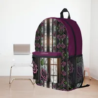 Purple roses by the window - gothic style custom printed backpack