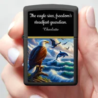 Eagle watches whale in ocean waves zippo lighter