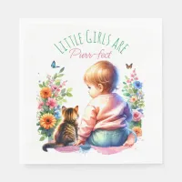 Little Girl and Kitten | Watercolor Baby Shower Napkins