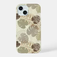 Stylish Tropical Leaf Pattern Beige, Stone iPhone 15 Case