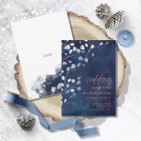 Watercolor Snowdrops Wedding Navy/Copper ID726 Invitation