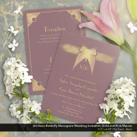 Art Deco Butterfly Monogram Pink and Gold Wedding  Invitation