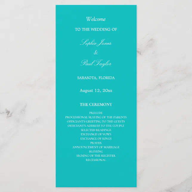 Vibrant Aqua Wedding Program