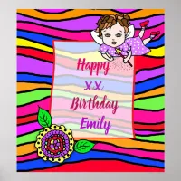 Pretty Brown Hair Fairy Girl Happy Birthday Poster