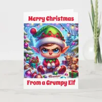 Funny Grumpy Elf Christmas | Wish I was with You Card