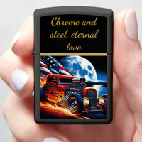 Classic hot rod racing under a full moon at night zippo lighter